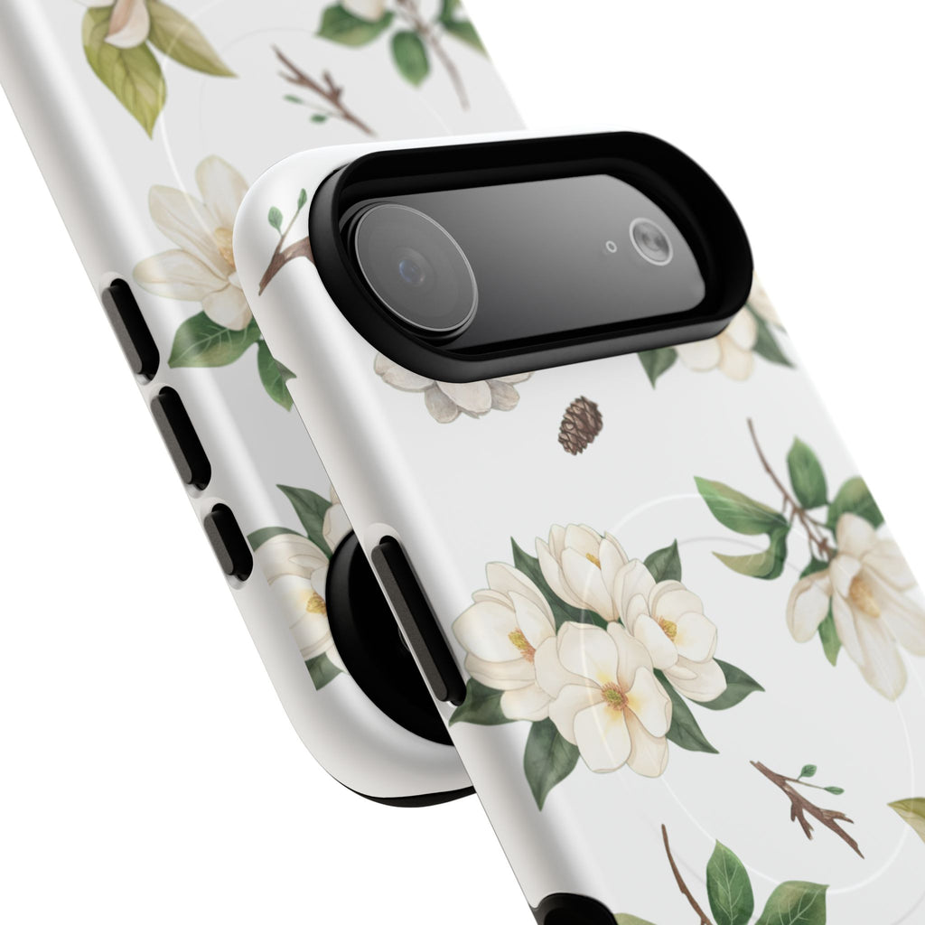 White Magnolia Floral Phone Case | Tough Magnetic Case