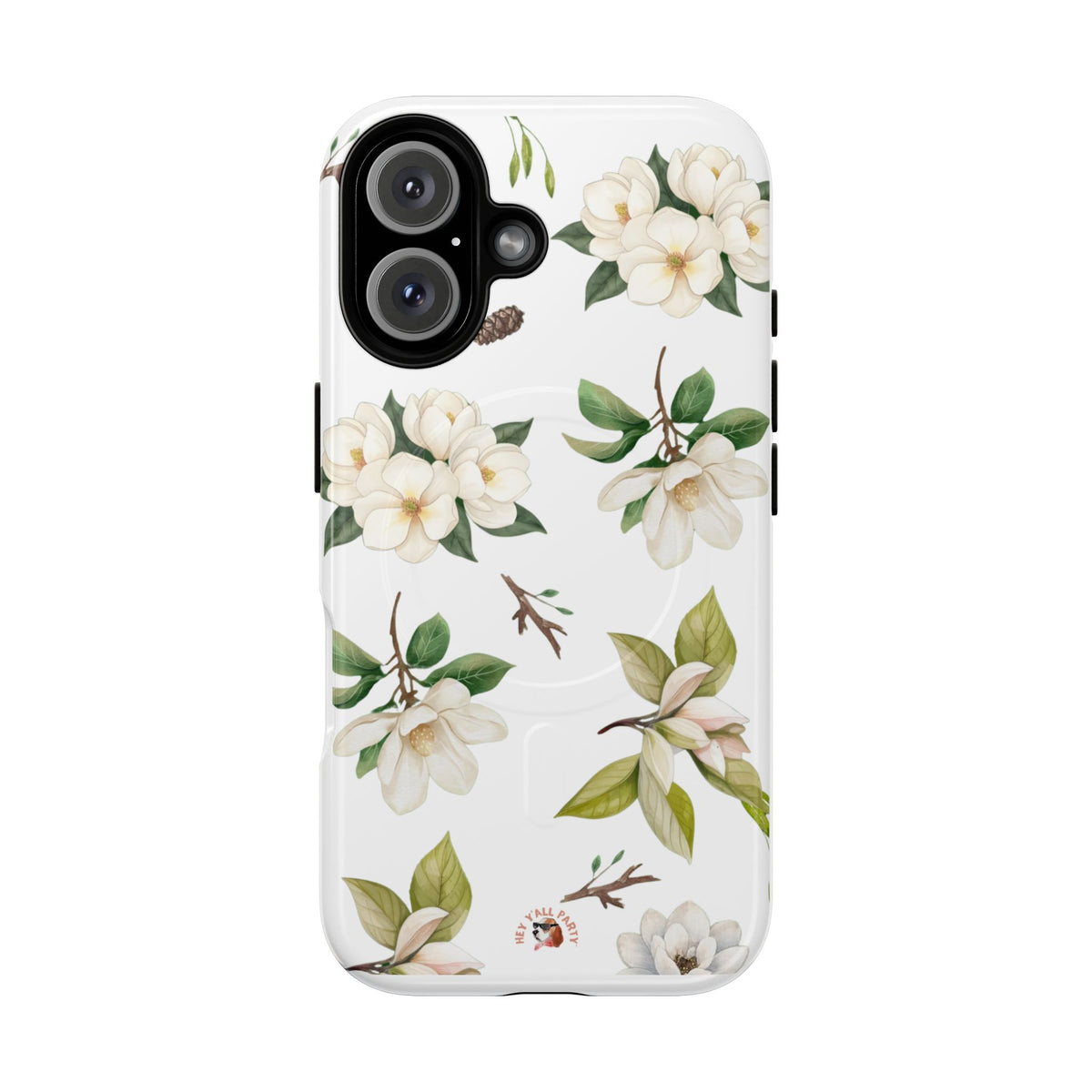 White Magnolia Floral Phone Case | Tough Magnetic Case