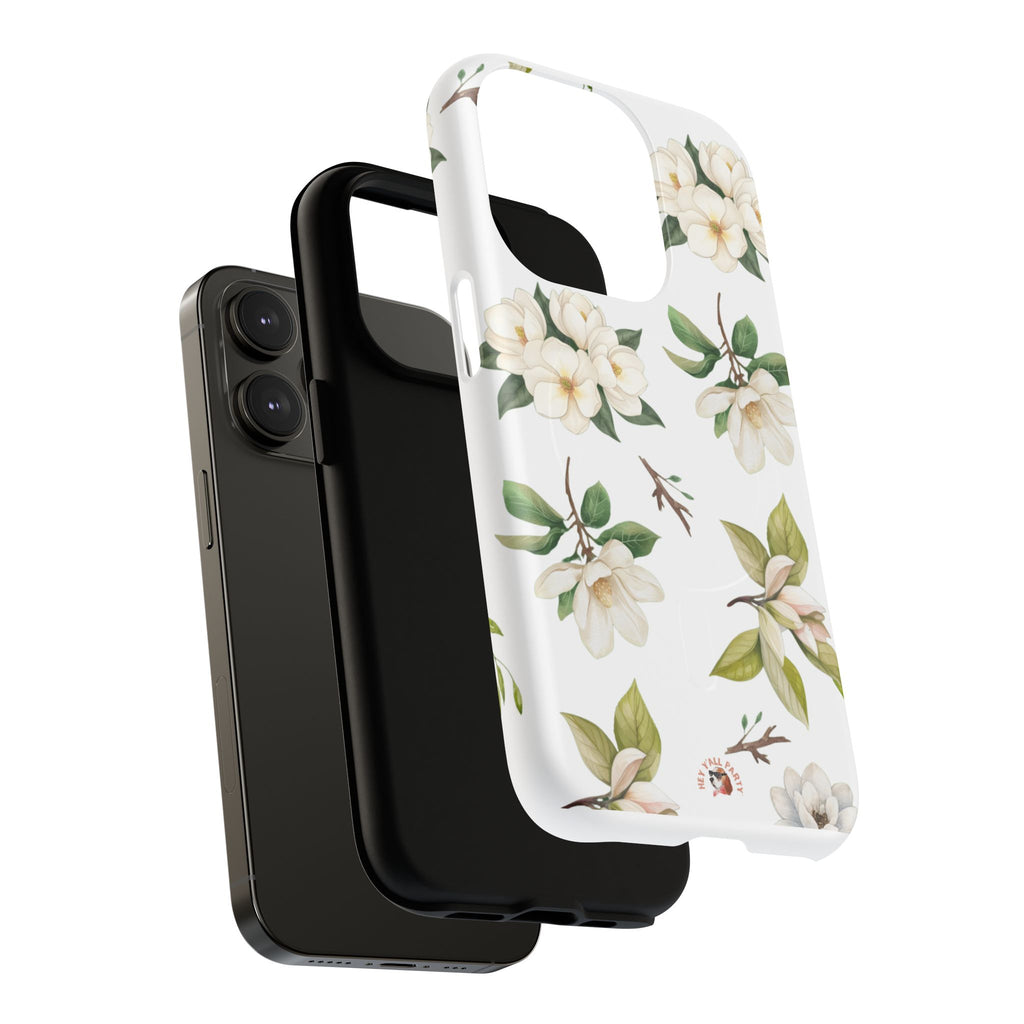 White Magnolia Floral Phone Case | Tough Magnetic Case