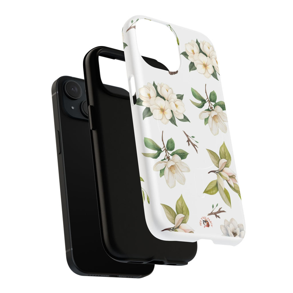 White Magnolia Floral Phone Case | Tough Magnetic Case