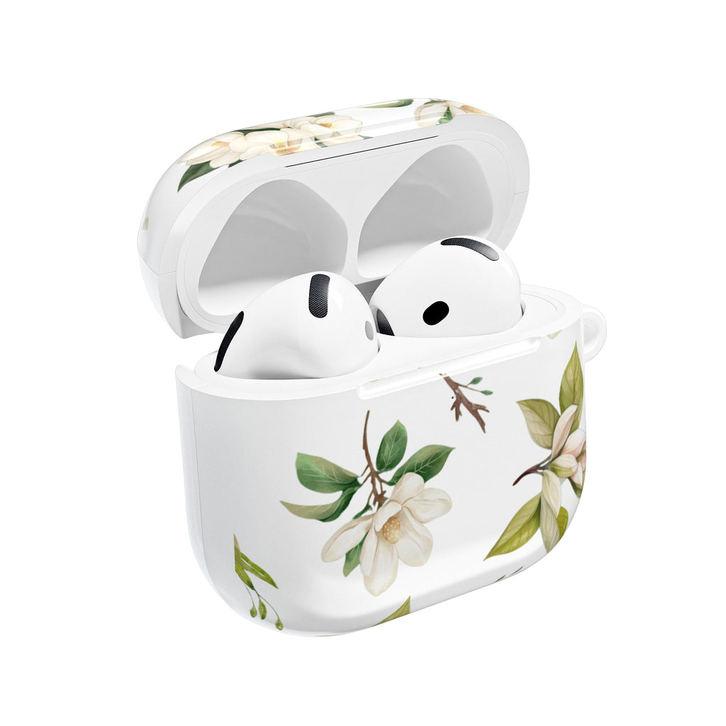 White Magnolia Floral AirPod Case | Botanical Flower Pattern