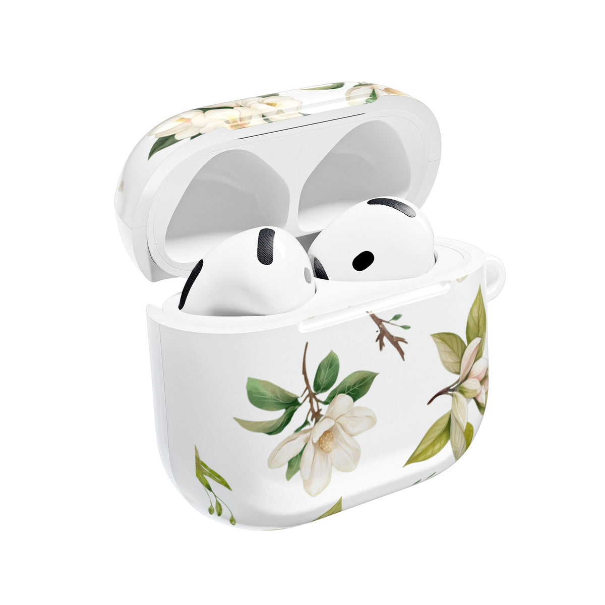 White Magnolia Floral AirPod Case | Botanical Flower Pattern