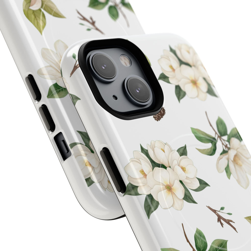 White Magnolia Floral Phone Case | Tough Magnetic Case