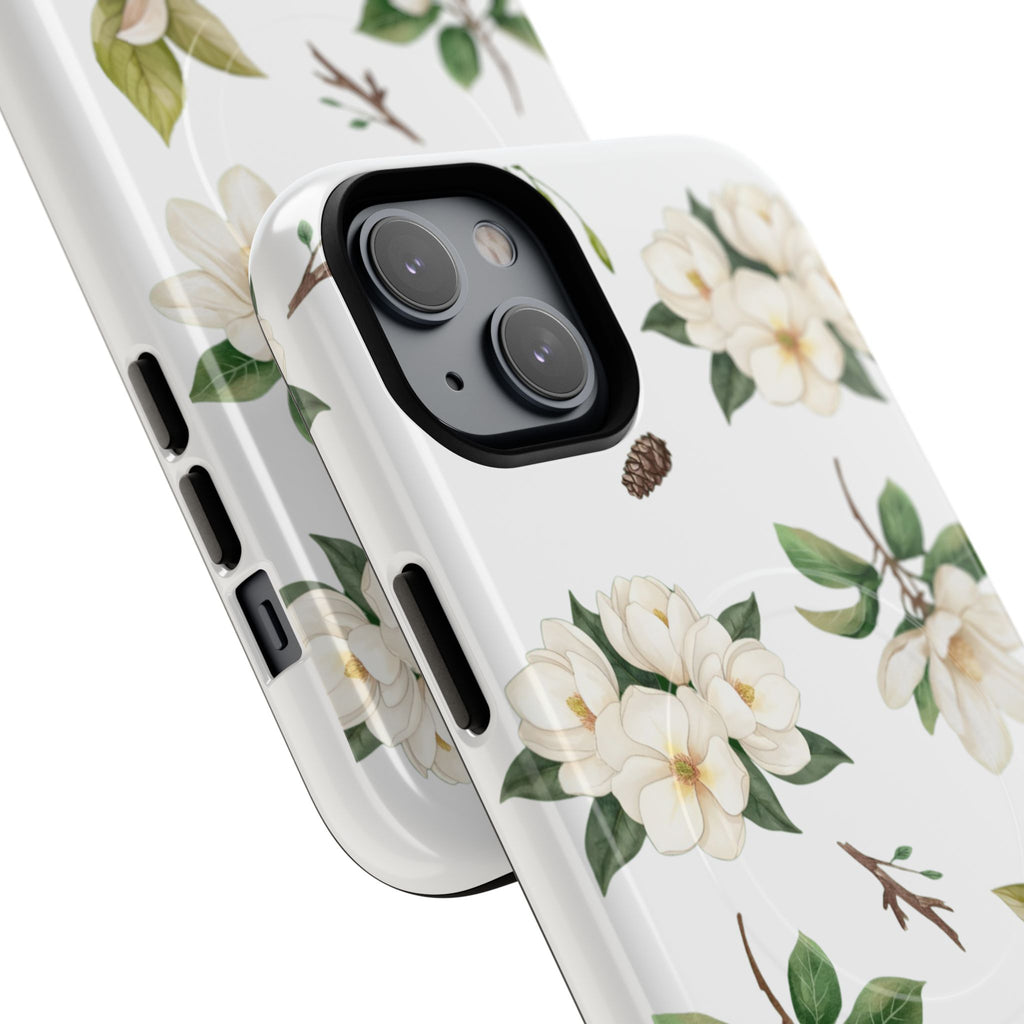 White Magnolia Floral Phone Case | Tough Magnetic Case