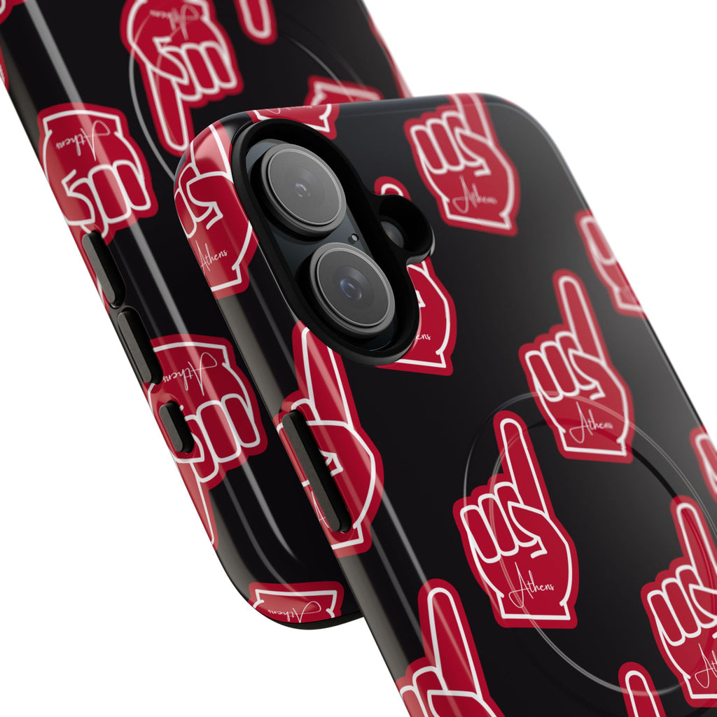 Red Foam Finger "Athens" Georgia Pattern phone case | Magnetic iPhone case | Sports fan accessory