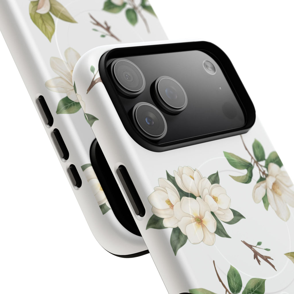 White Magnolia Floral Phone Case | Tough Magnetic Case