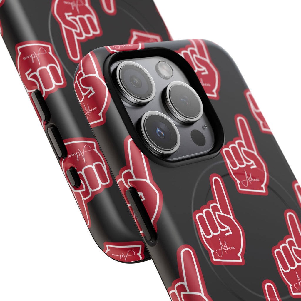 Red Foam Finger "Athens" Georgia Pattern phone case | Magnetic iPhone case | Sports fan accessory