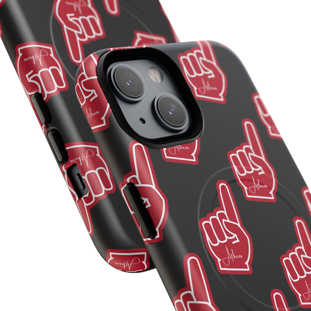 Red Foam Finger "Athens" Georgia Pattern phone case | Magnetic iPhone case | Sports fan accessory