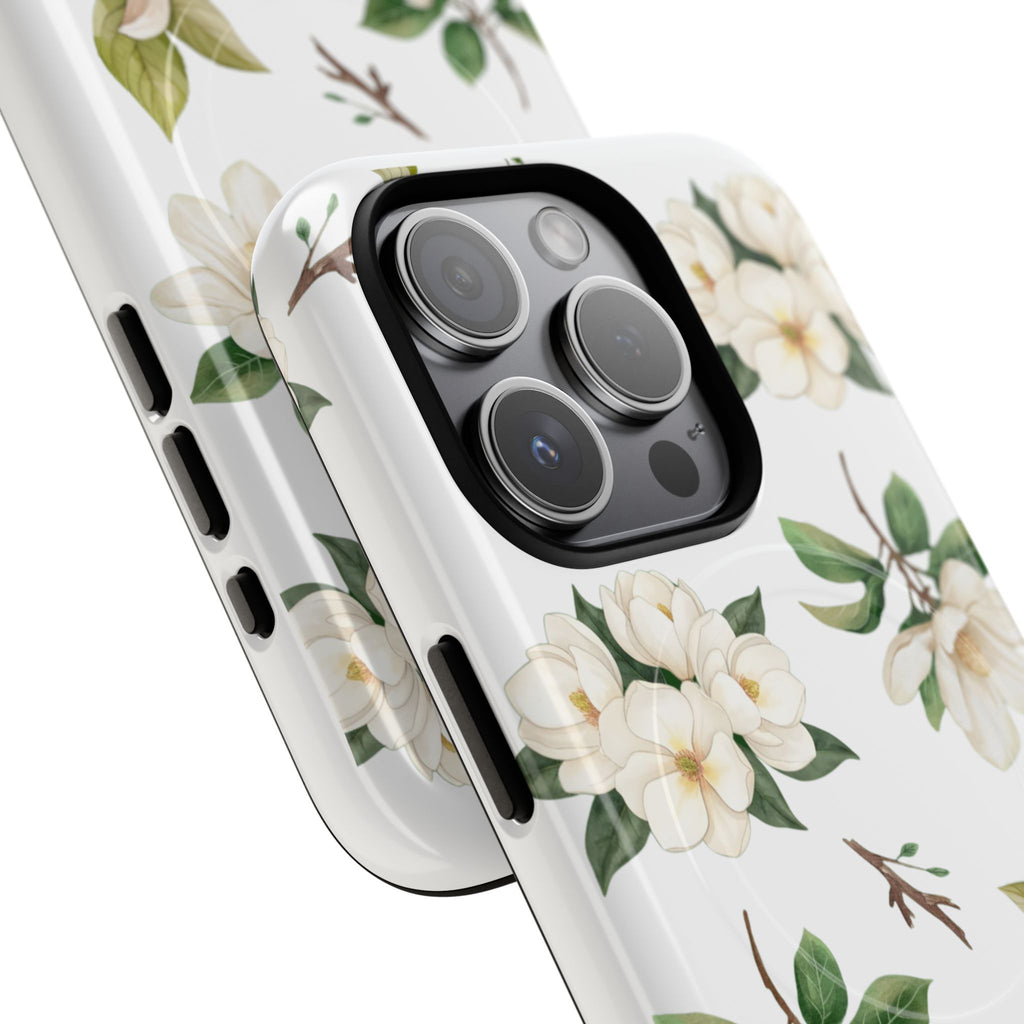 White Magnolia Floral Phone Case | Tough Magnetic Case